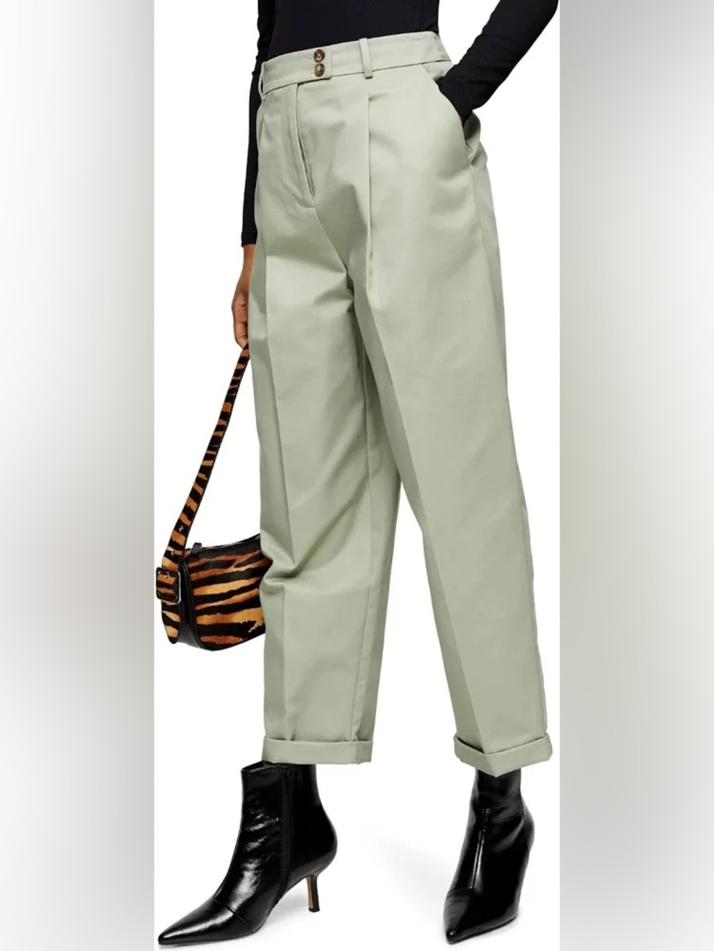 Womens topshop Pleated Chino Pants - Sage Green
